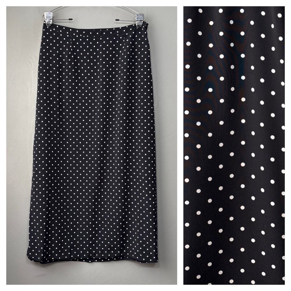 Long Polka Dot Skirt Size 12 Black White Maxi Modest Church Preppy Wedding Guest